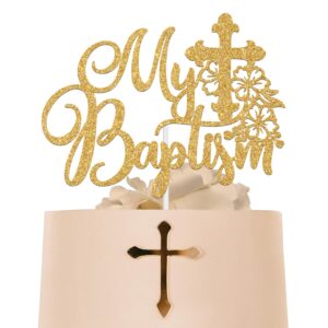 my baptism cake topper, first holy communion,god bless this child, bridal shower/wedding/baptism/christening baby shower party decorations, gold glitter