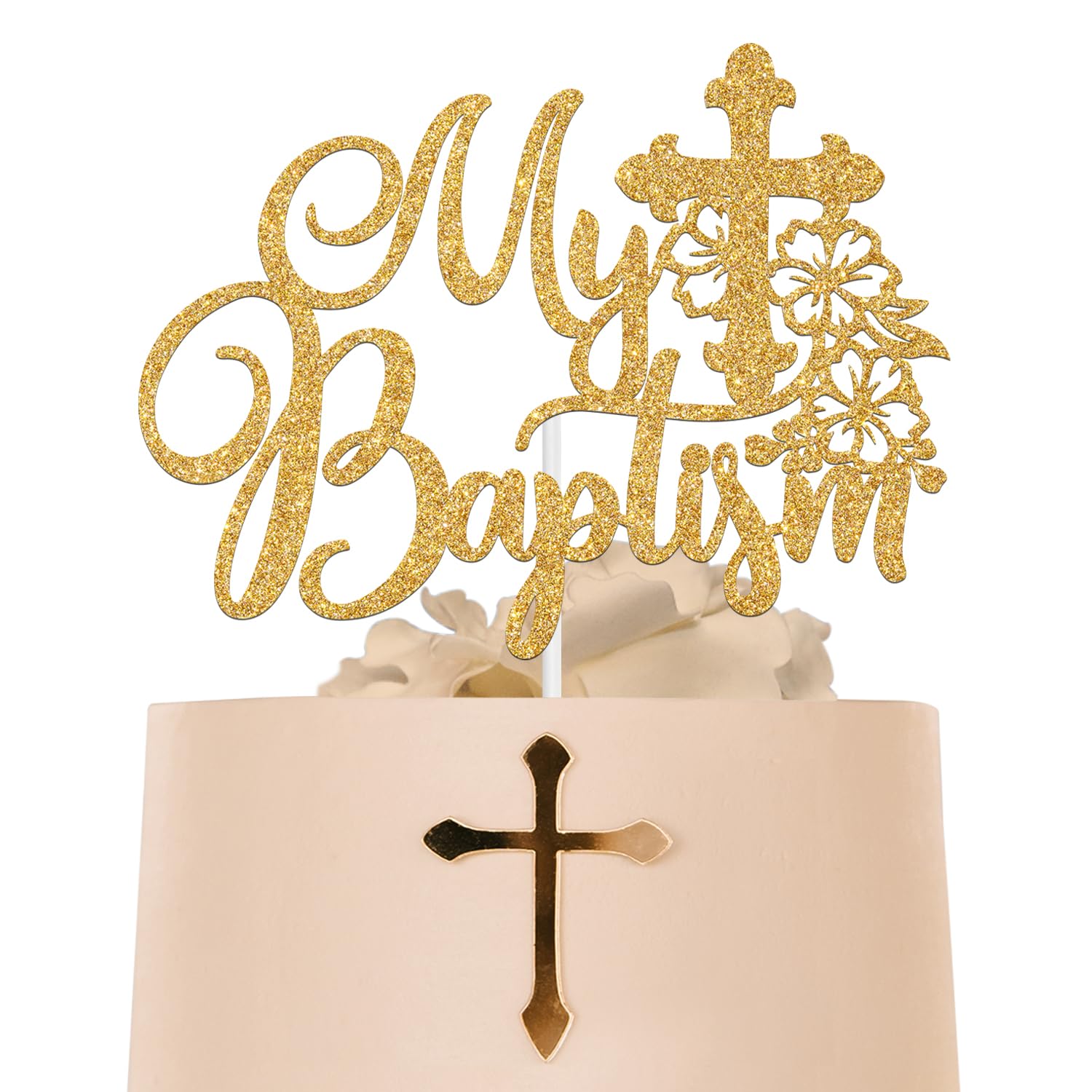 My Baptism Cake Topper, First Holy Communion,God Bless This Child, Bridal Shower/Wedding/Baptism/Christening Baby Shower Party Decorations, Gold Glitter