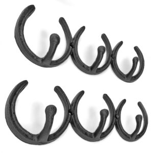 ambipolar 2-pack horse shoe good luck style coat hooks, vintage black finish hooks for hats, and more, sturdy cast iron construction, rustic farmhouse theme, easy installation versatile and durable