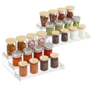 lifewit plastic 2 pack 3-tier spice rack, clear spice organization for cabinet, counter, organizer shelf for condiment, seasoning, syrup, liquor, medicine and perfume for kitchen, pantry, bar, bath