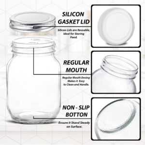 Glass Regular Mouth Mason Jars, 16 oz Clear Glass Jars with Silver Metal Lids for Sealing, Canning Jars for Food Storage, Overnight Oats, Dry Food, Snacks, Candies, DIY Projects (2 PACK)