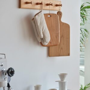 MU MO Cherry Wood Coat Hooks for Wall, Wooden Thick Coat Rack Wall Mount Long Coat Rack Board, 4 Solid Wood Hooks Wall Mount Rack for Entryway,Bedroom,Kitchen