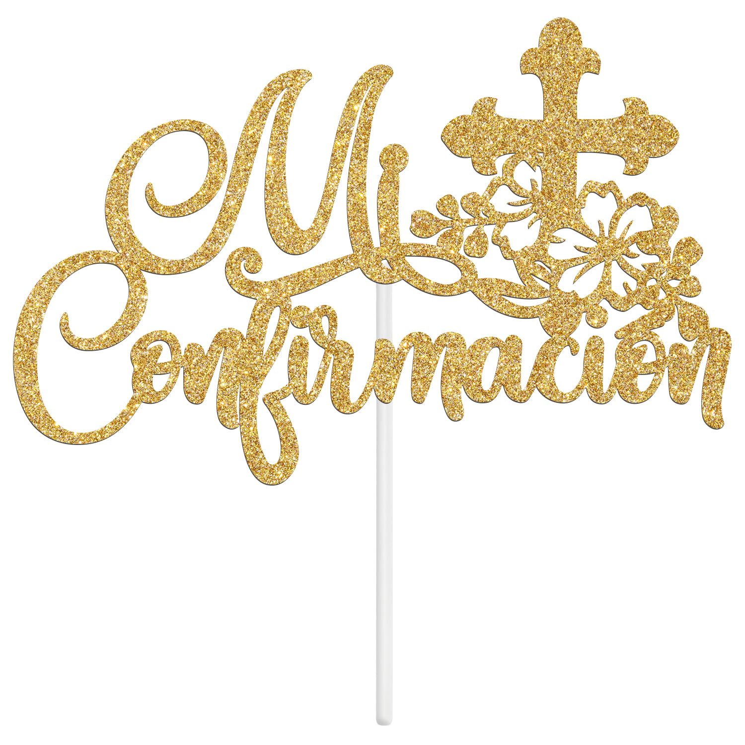 Mi Confirmacion Cake Topper, Mi Primera Comunion, First Holy Communion, Bridal Shower/Wedding/Baptism/Christening Baby Shower Party Decorations, Gold Glitter