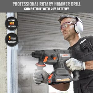 Mellif Brushless Rotary Hammer Drill Compatible with Dewalt 20v Max Battery, 1 1/8 in SDS Plus 1,400RPM, Heavy Duty Safety Clutch, 4 Modes for Concrete, Masonry, Wood, Metal (Tool Only)