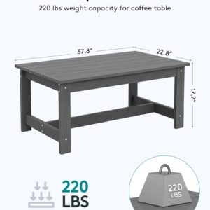 SERWALL HDPE Patio Coffee Table, Rectangle Outdoor Coffee Table, All-Weather Coffee Side Table for Balcony, Poolside, Deck, Garden, Gray