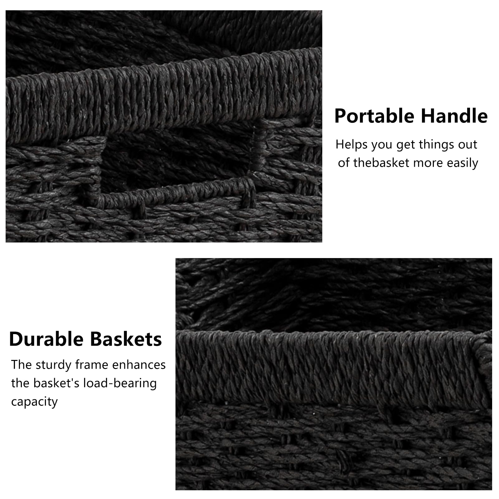 joybest Black Wicker Storage Baskets, Rectangular Wicker Baskets with Built-in Handles,Paper Rope Baskets for Organizing 2 Pack, 13.4L x 8.3W x 7.1H