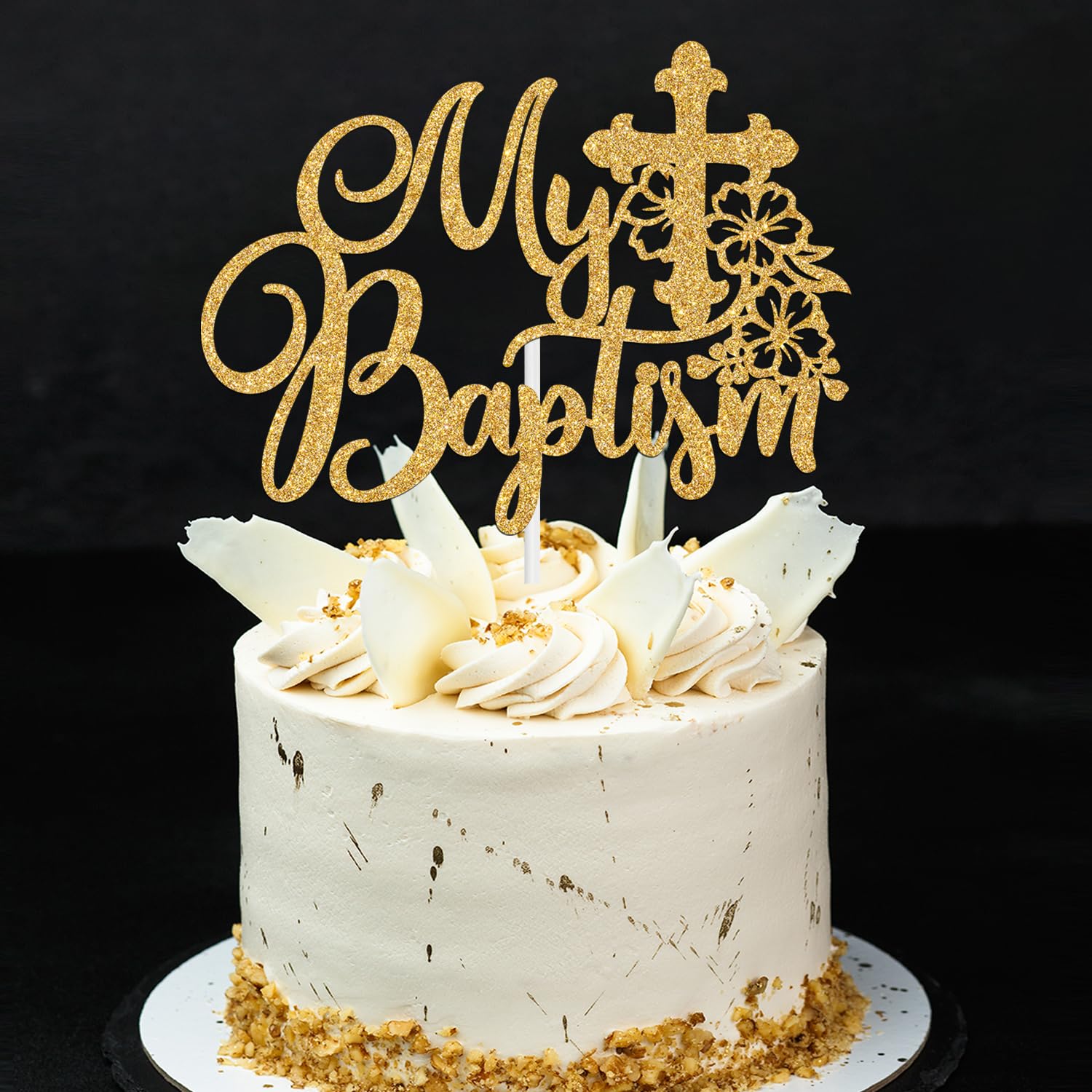 My Baptism Cake Topper, First Holy Communion,God Bless This Child, Bridal Shower/Wedding/Baptism/Christening Baby Shower Party Decorations, Gold Glitter