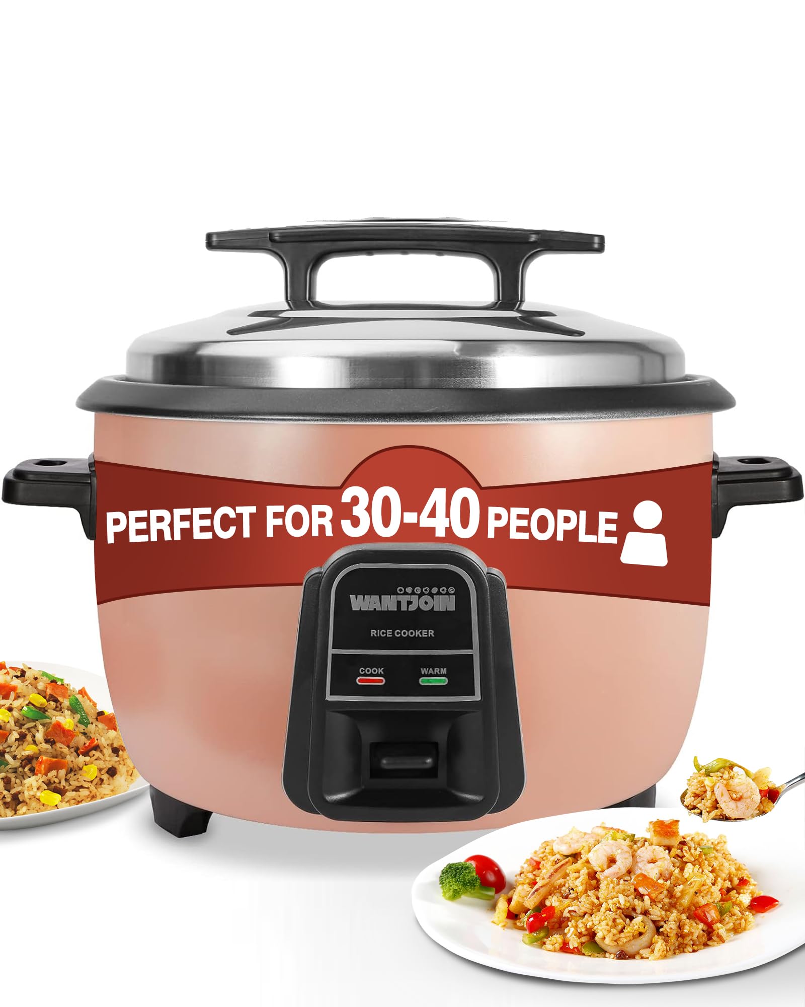 Wantjoin Rice Cooker - 42 Cups (Cooked) with Removable Non-Stick Bowl, 10L/10.56QT Commercial Stainless Rice Cooker with Keep Warm Function for Party, Family, Brown