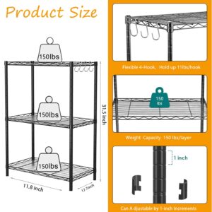 Yaliuliu 3 Tier Black Storage Racks and Shelving - Metal Steel Pantry Shelves - Adjustable Storage Shelf Metal Storage Organizer Wire Rack, Suitable for Kitchen, Bathroom, Bedroom,Closet