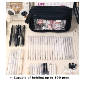 MILLEVIBE ITA Pencil Pouch Anime Display Pen Case Stationery Bag with Clear Insert & Stickers for Teens College Students (Black)