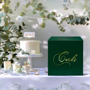 FALIZIFU Green and Gold Card Box Gift Card Box Holder Envelope Box for Wedding Birthday Baby Shower Graduation Party Card Box