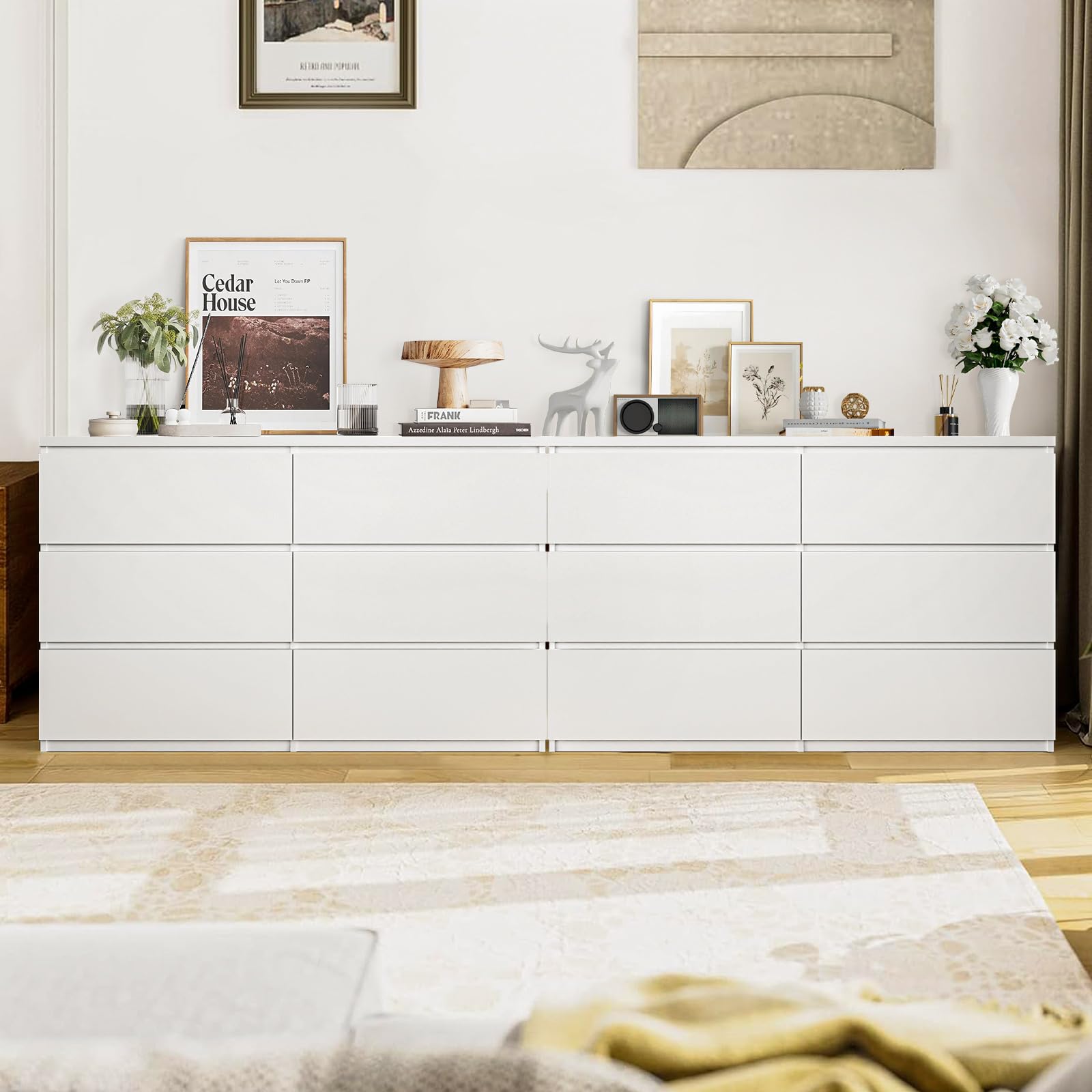 UZUGUL White Dresser for Bedroom, 48'' Modern 6 Drawer Dresser with Deep Drawer,Storage Chest of Drawer, Wood Dresser,Bedroom Dresser Furniture,TV Dresser for Living Room