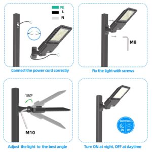 SEURON 4Pack 300W LED Parking Lot Lights with Adjustable Arm Mount, 39000LM Dusk to Dawn Photocell 5000K LED Outdoor Commercial Area Lighting, 100-277V IP65 Shoebox Light for Yard Roadway, ETL Listed