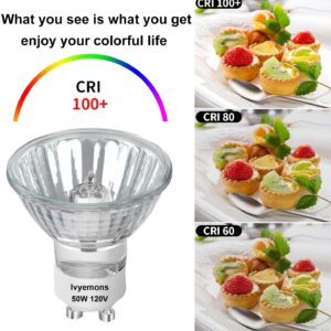 Ivyemons GU10+C 120V 50W Bulb - High Output 500LM GU10 Dimmable Bulb, MR16 GU10 Base Bulbs Warm White GU10 Halogen 50W Bulbs, Long Lasting 50 Watt GU10 Bulbs for Candle Warmer, Track Lighting