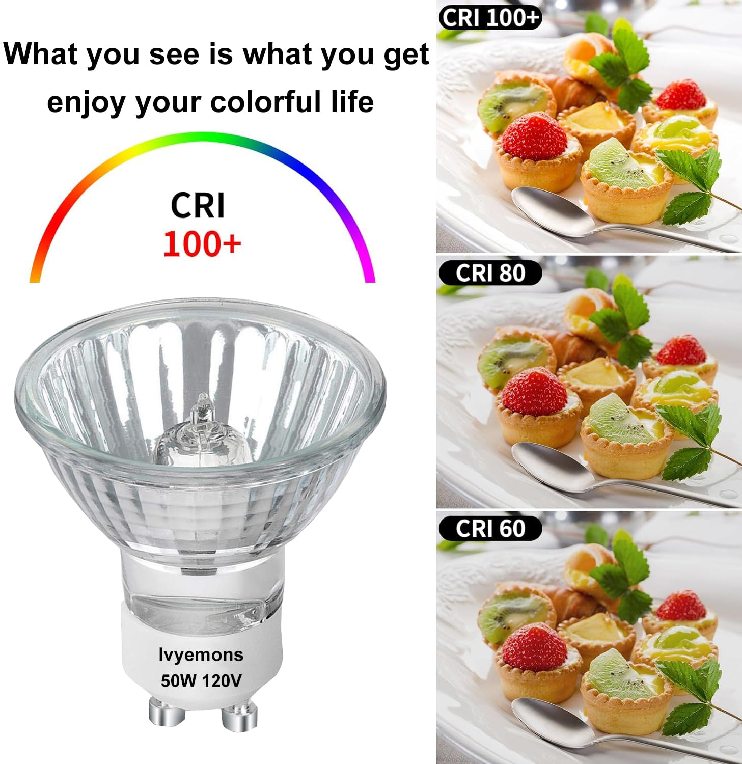 Ivyemons GU10+C 120V 50W Bulb - High Output 500LM GU10 Dimmable Bulb, MR16 GU10 Base Bulbs Warm White GU10 Halogen 50W Bulbs, Long Lasting 50 Watt GU10 Bulbs for Candle Warmer, Track Lighting