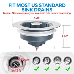 zaa 2 Pack 3in1 Kitchen Sink Drain Strainer and Sink Stopper, Stainless Steel Kitchen Drain Plug & Cover with Anti-Clogging Basket Strainer, Fit US Standard 3-1/2'' Drain Hole