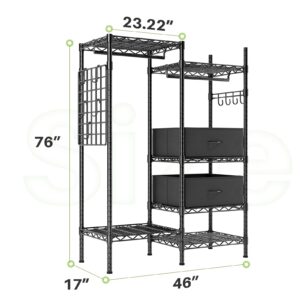 HOKEEPER Clothes Rack Heavy Duty Clothing Rack for Hanging Clothes Loads 1200LBS, Portable Closets Adjustable Garment Rack with Detachable Drawers, Side Mesh Board and Hooks 46.3"Wx16.9"Dx76.2"H Black