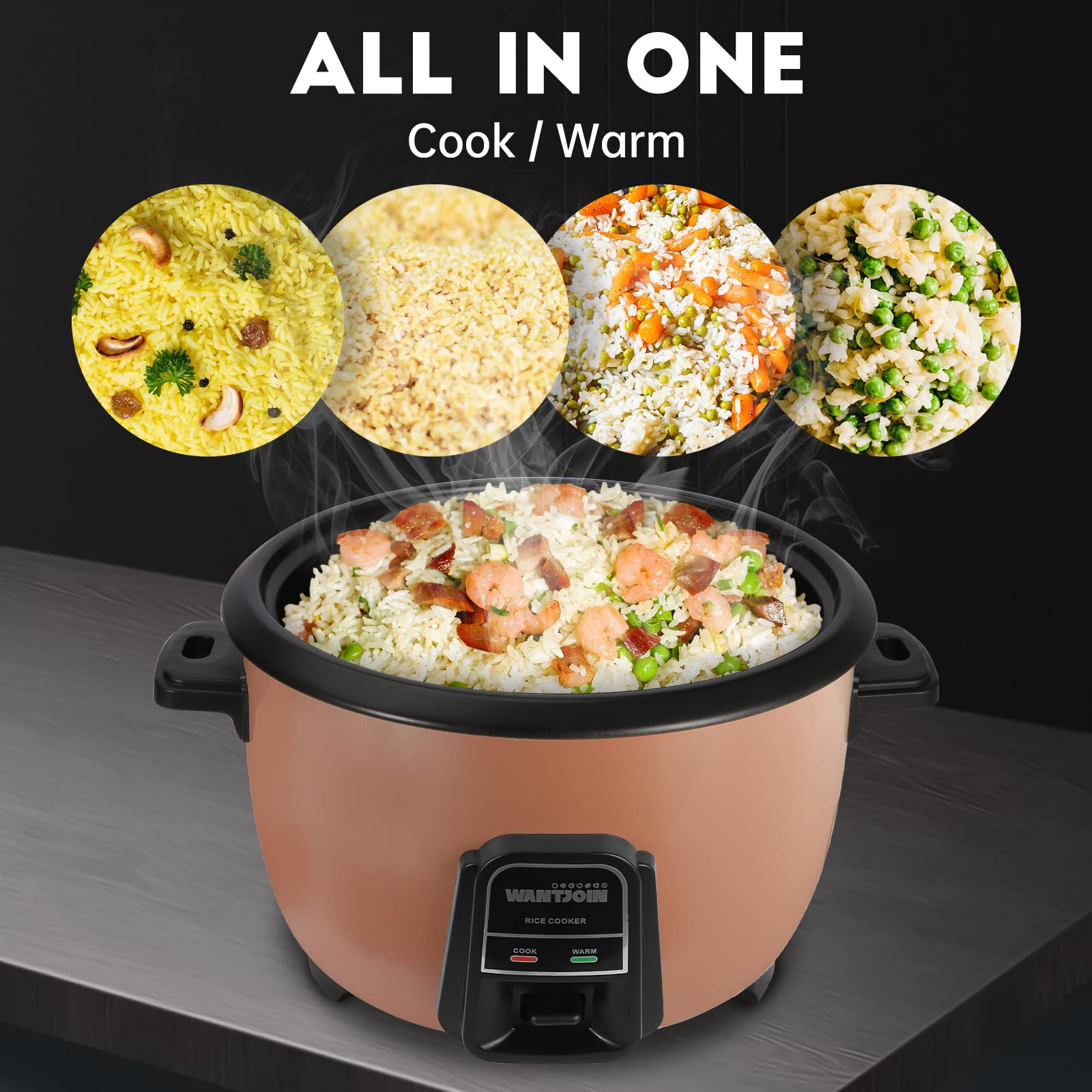 Wantjoin Rice Cooker - 42 Cups (Cooked) with Removable Non-Stick Bowl, 10L/10.56QT Commercial Stainless Rice Cooker with Keep Warm Function for Party, Family, Brown