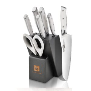 klaus meyer stahl high carbon exclusive german steel 8 piece knife block set (white)