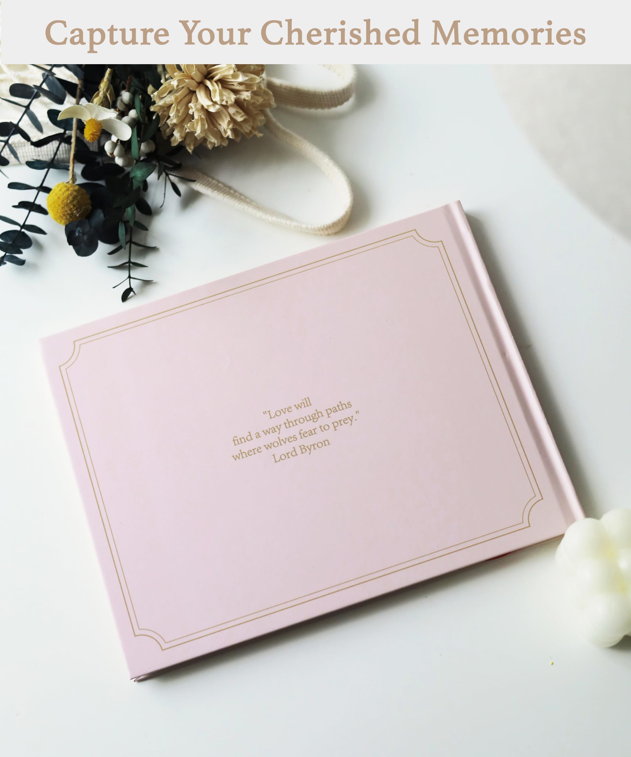 FOUNCY Wedding Guest Book - Elegant Hardcover Guest Book to Sign in & Photos,100 Blank Pages for Wedding Reception, Bridal, Baby Showers and Birthdays - Pink, 9"x7", Ivory Paper