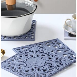 Kalsreui Silicone Trivets for Hot Dishes, Square Trivet Hot Pads for Kitchen Counter, Trivet Mat for Hot Pots and Pans, Heat Resistant Mat for Quartzs, Kitchen Tabletops Pot Holder Set 3 Navy Blue