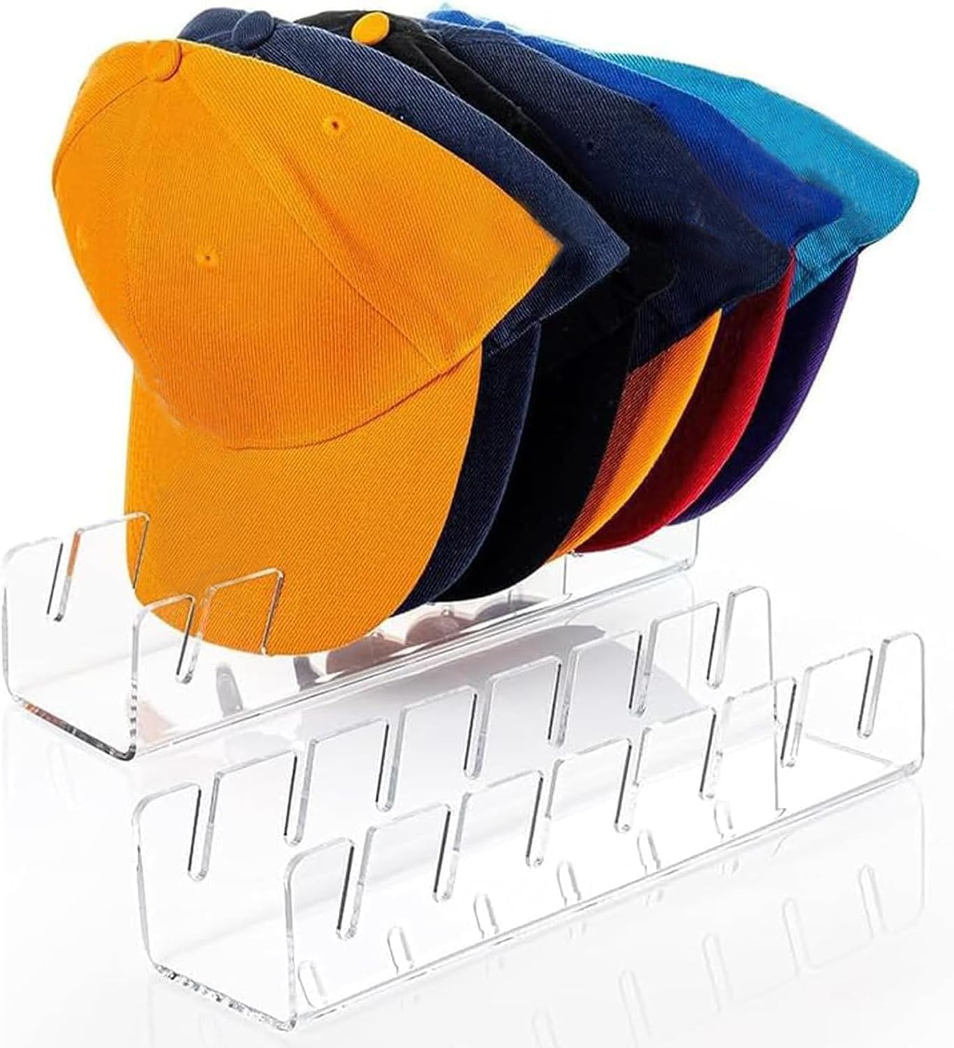 YNPJQWP Hat Organizer, 2 PCS No Install Acrylic Hat Stand for Baseball Caps for 14 Baseball Caps, Hat Racks for Baseball Caps Display and Organizer for Bedroom, Closet, Dresser, Office