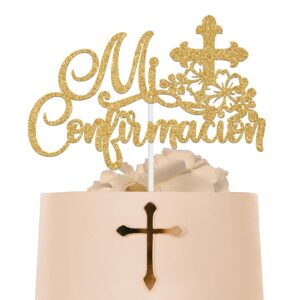 mi confirmacion cake topper, mi primera comunion, first holy communion, bridal shower/wedding/baptism/christening baby shower party decorations, gold glitter