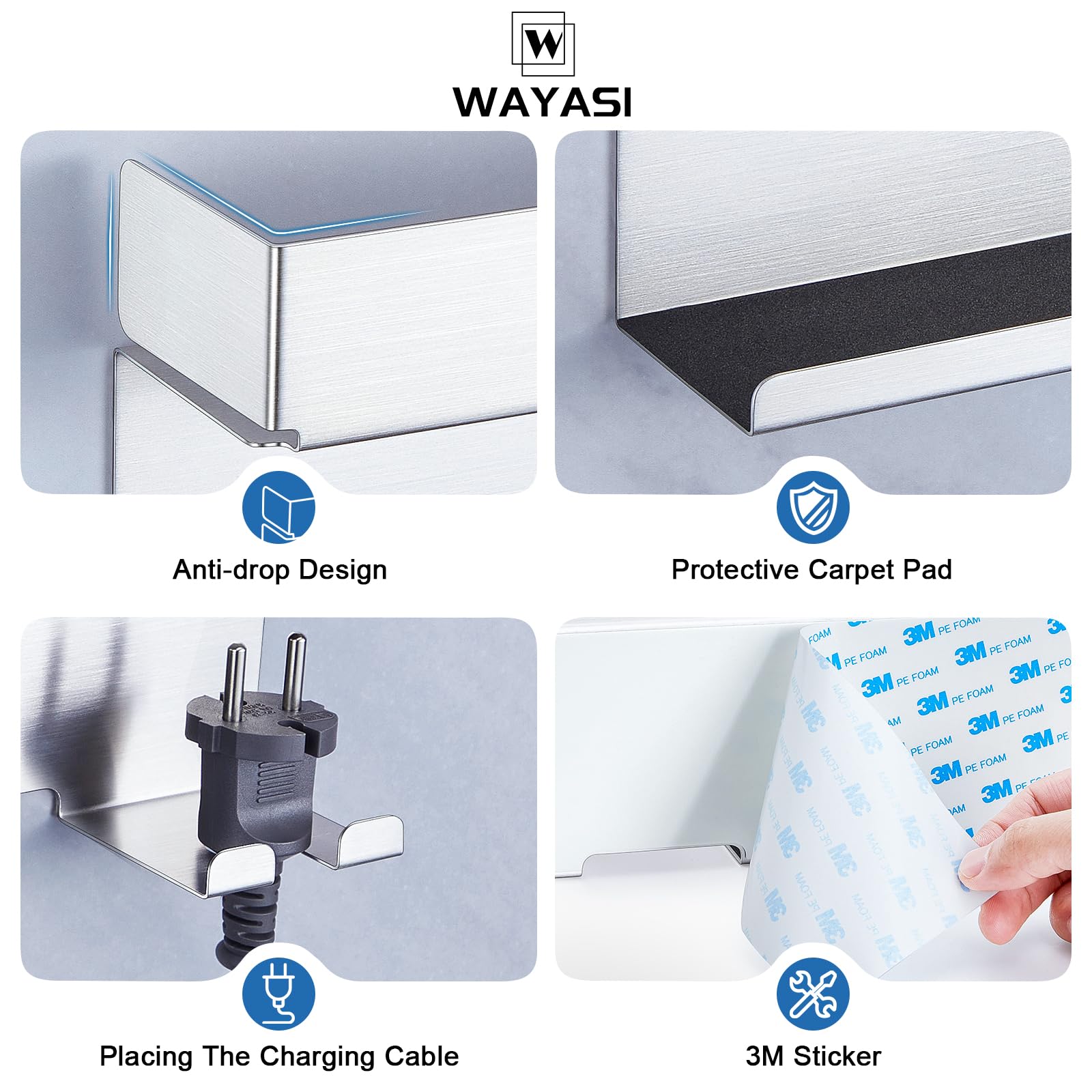 WAYASI Hair Dryer Holder Wall Mount Hair Tool Organizer, Stainless Steel Hair Dryer Straightener Holder, Bathroom Blow Dryer Holder, Adhesive Curling Iron Holder, Hairdryer Holder Storage