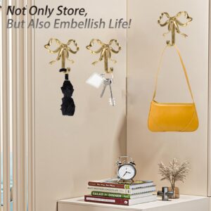 KOKOWOO Bow Hook Gold, Brass Hook, Wall Hook Home Decorative Hook Bow-Knot Brass Hook Gold Bow Hanger for Wall Hooks for Hanging for Coat Hat Towel Multi-Purpose Hooks (Medium)