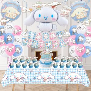 Cinnamoroll Birthday Decorations, 101PCS Party Supplies Set Include Banner, Balloons, Stickers, Hanging Swirls, Cake Cupcake Toppers, Tablecloth for Kids Cinnamoroll Theme Party