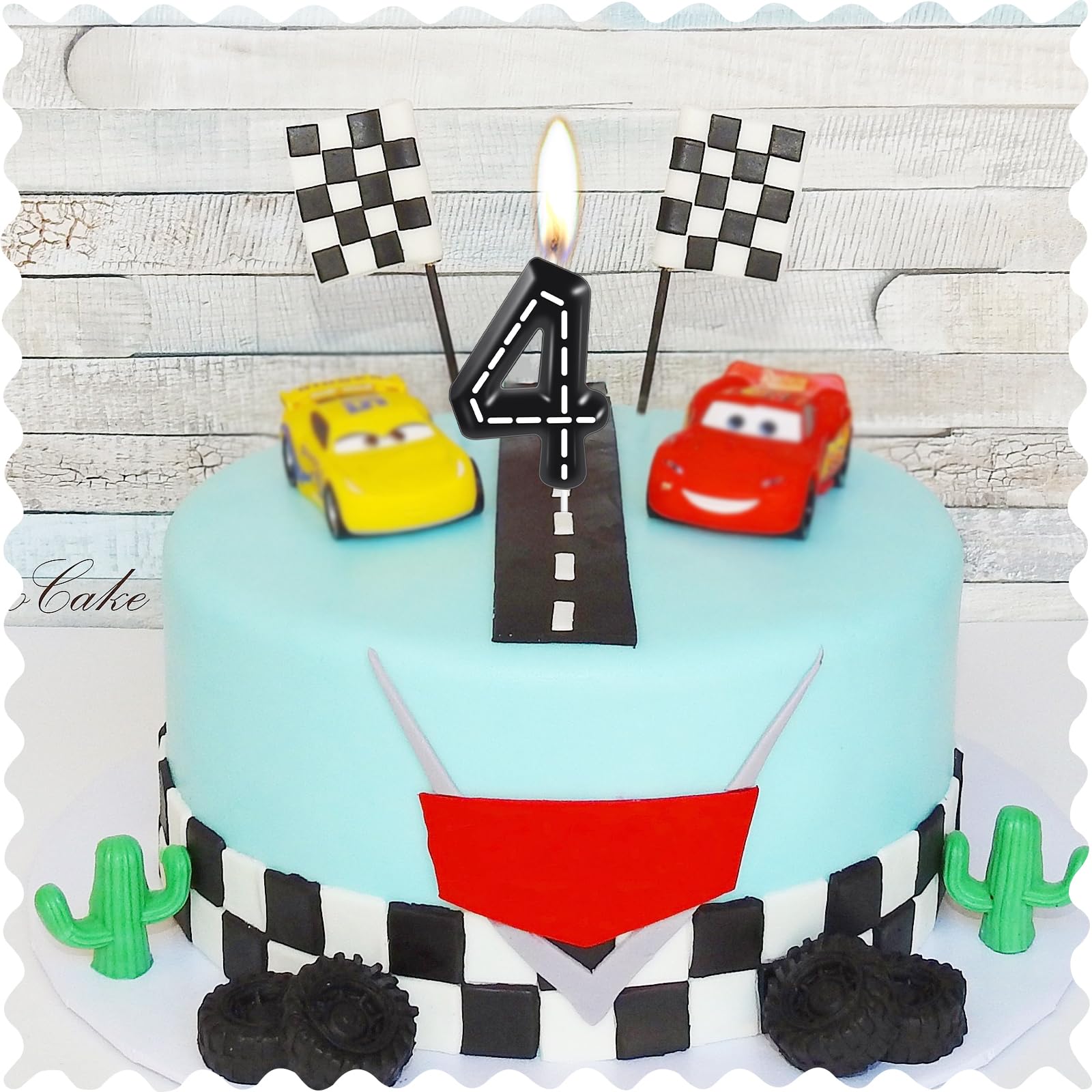 ZHIHUI Birthday Candle Racing Cars Themed Birthday Party Decoration, Black and White Line Happy Birthday Cake Candle, Boys Girls Kids Birthday Cake Topper Reunions Theme Party Supplies (Number 4)