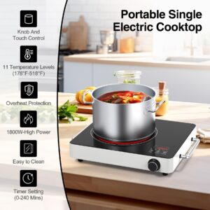 VBGK Electric Cooktop,110V Touch and knob Electric stove,1800W Single Burner Electric cooktop with Handle,9 Power Level, Kids Safety Lock & 4H Timer,Portable Induction Cooktop.