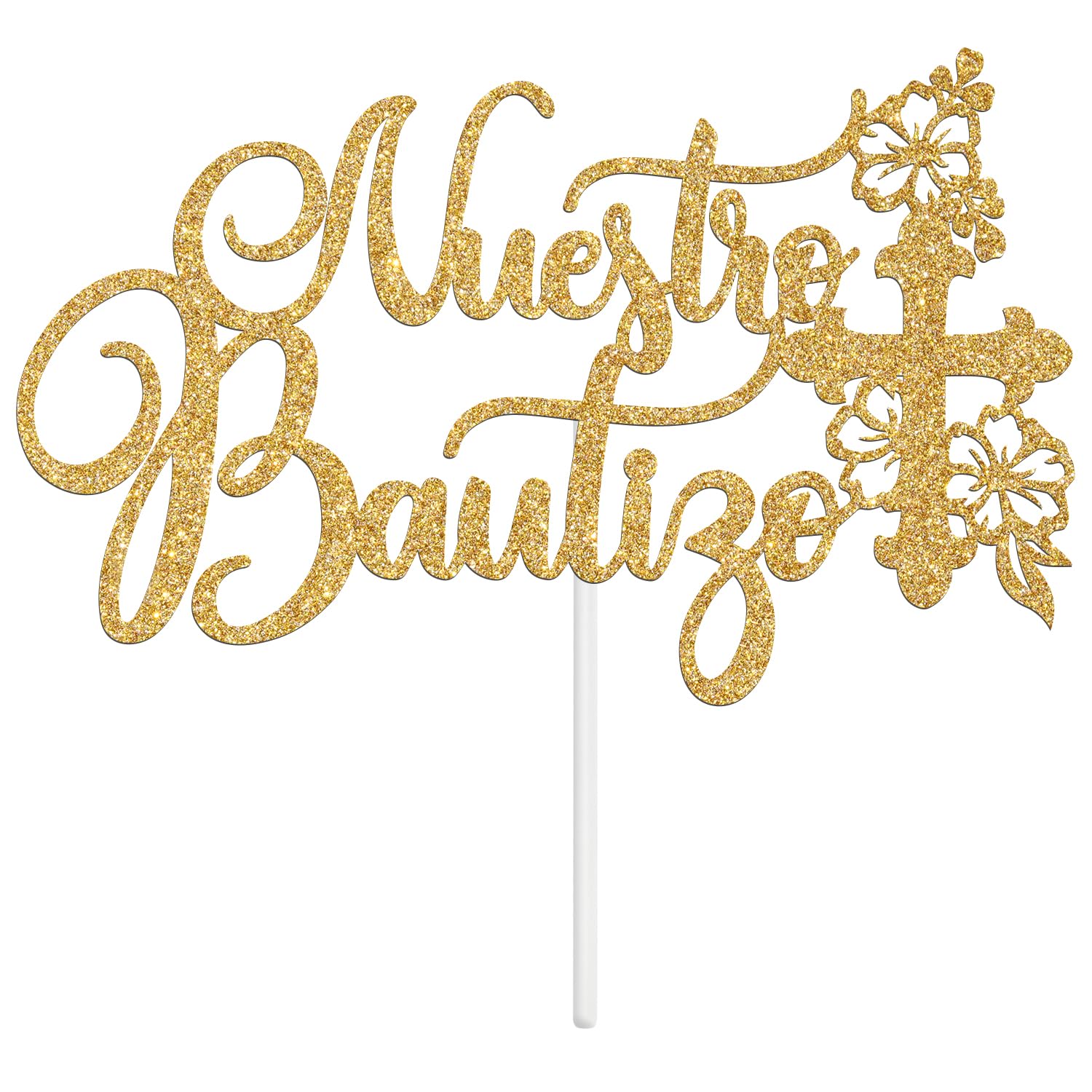 Nuestro Bautizo Cake Topper, Mi Primera Comunion, First Holy Communion, Bridal Shower/Wedding/Baptism/Christening Baby Shower Party Decorations, Gold Glitter