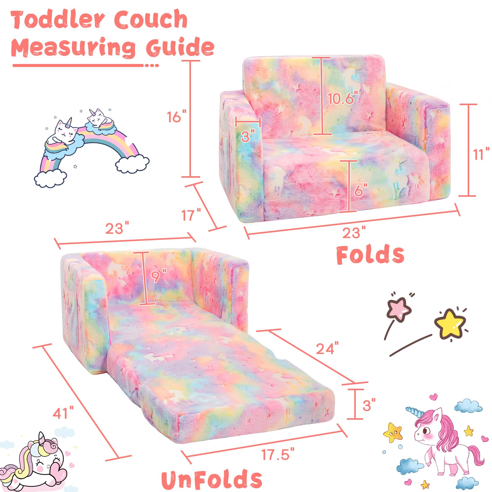 Toddler Chair Sofa Slipcover Toddler Couch Cover Furniture Protector for Kids,Fit Kids Chair Size 17" D x 23" W x 15" H（Unicorn