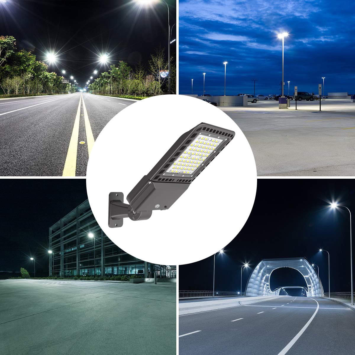 SEURON 4Pack 300W LED Parking Lot Lights with Adjustable Arm Mount, 39000LM Dusk to Dawn Photocell 5000K LED Outdoor Commercial Area Lighting, 100-277V IP65 Shoebox Light for Yard Roadway, ETL Listed