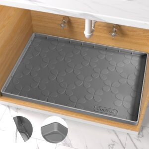 coolfair waterproof under sink mat, 34" x 22" silicone mat for kitchen bathroom, cabinet liner for kitchen organizers and storage sink drip tray, leaks, easy to clean, holds 3.3 gallons - gray