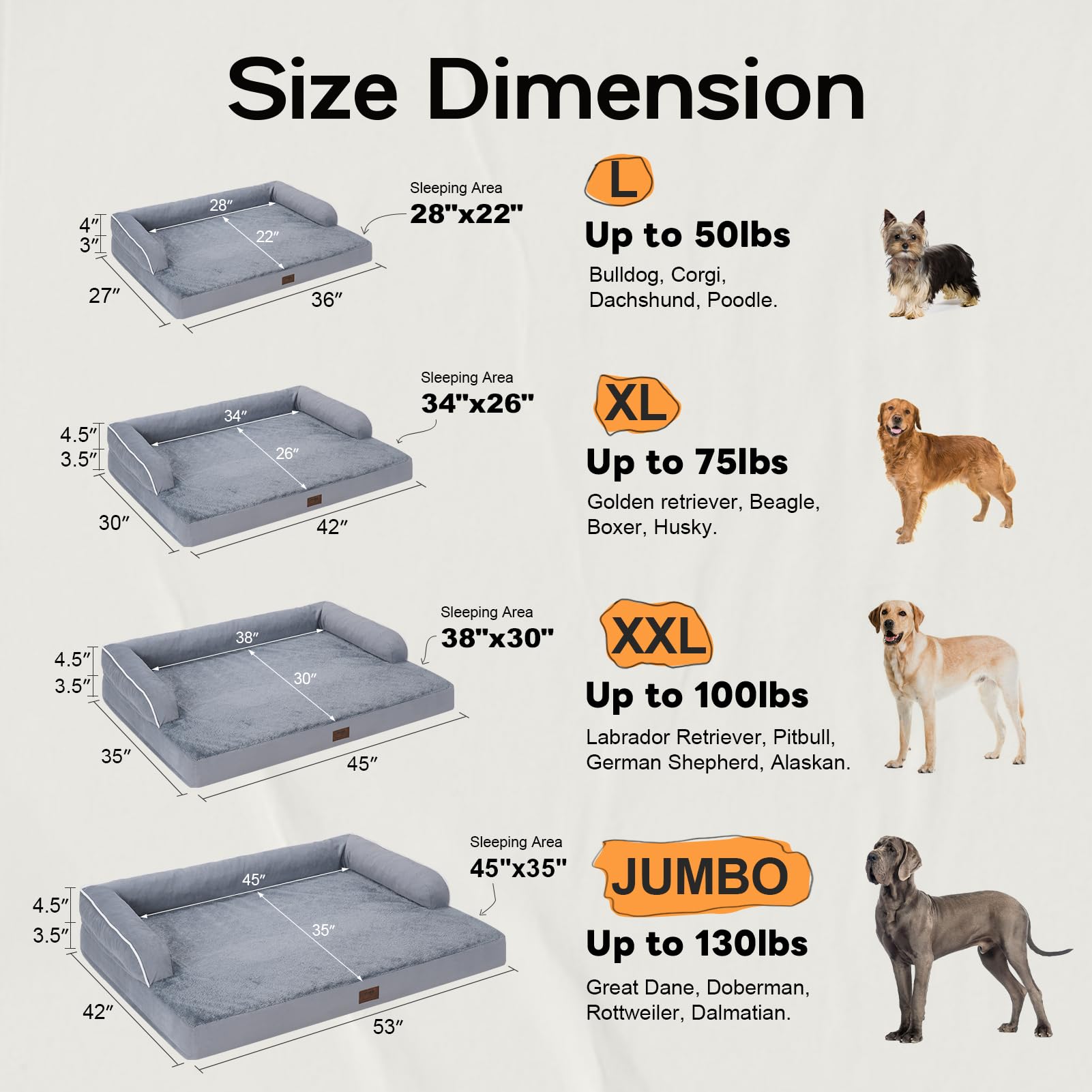 Large Dog Bed Orthopedic Washable - Beds Bolster - Medium XL XLarge Big Dogs - Memory Foam Couch Sofa - Waterproof with Removable Cover