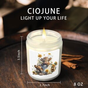 CIOJUNE Sunflower Highland Cow Lavender Candle, Cow Candle, Cow Gifts for Women Girls Cow Lovers, Cute Cow Gifts, Cow Scented Candles for Home, Cow Stuff