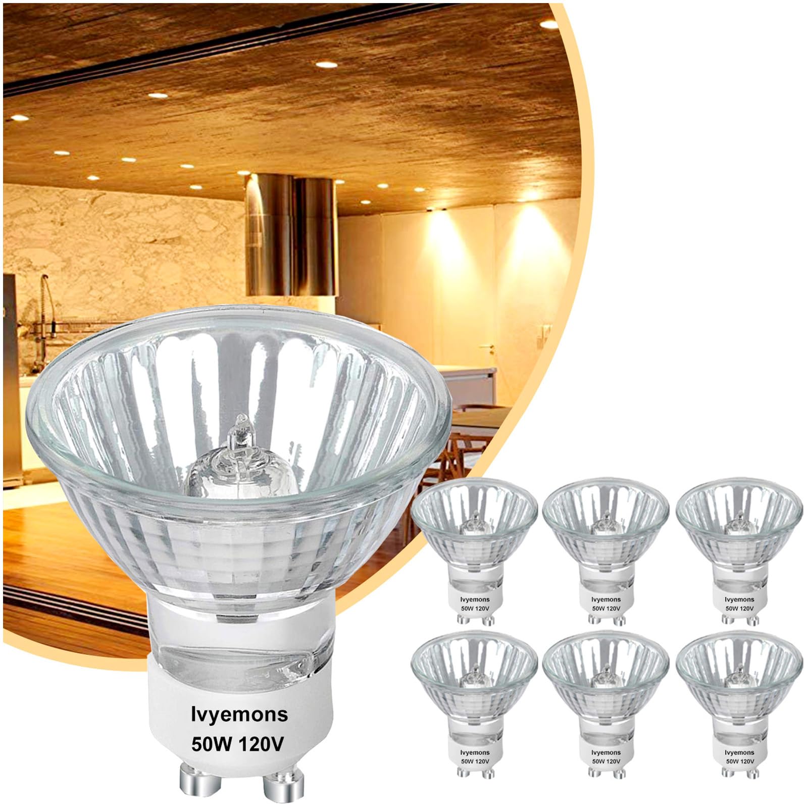 Ivyemons GU10+C 120V 50W Bulb - High Output 500LM GU10 Dimmable Bulb, MR16 GU10 Base Bulbs Warm White GU10 Halogen 50W Bulbs, Long Lasting 50 Watt GU10 Bulbs for Candle Warmer, Track Lighting