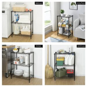 Yaliuliu 3 Tier Black Storage Racks and Shelving - Metal Steel Pantry Shelves - Adjustable Storage Shelf Metal Storage Organizer Wire Rack, Suitable for Kitchen, Bathroom, Bedroom,Closet