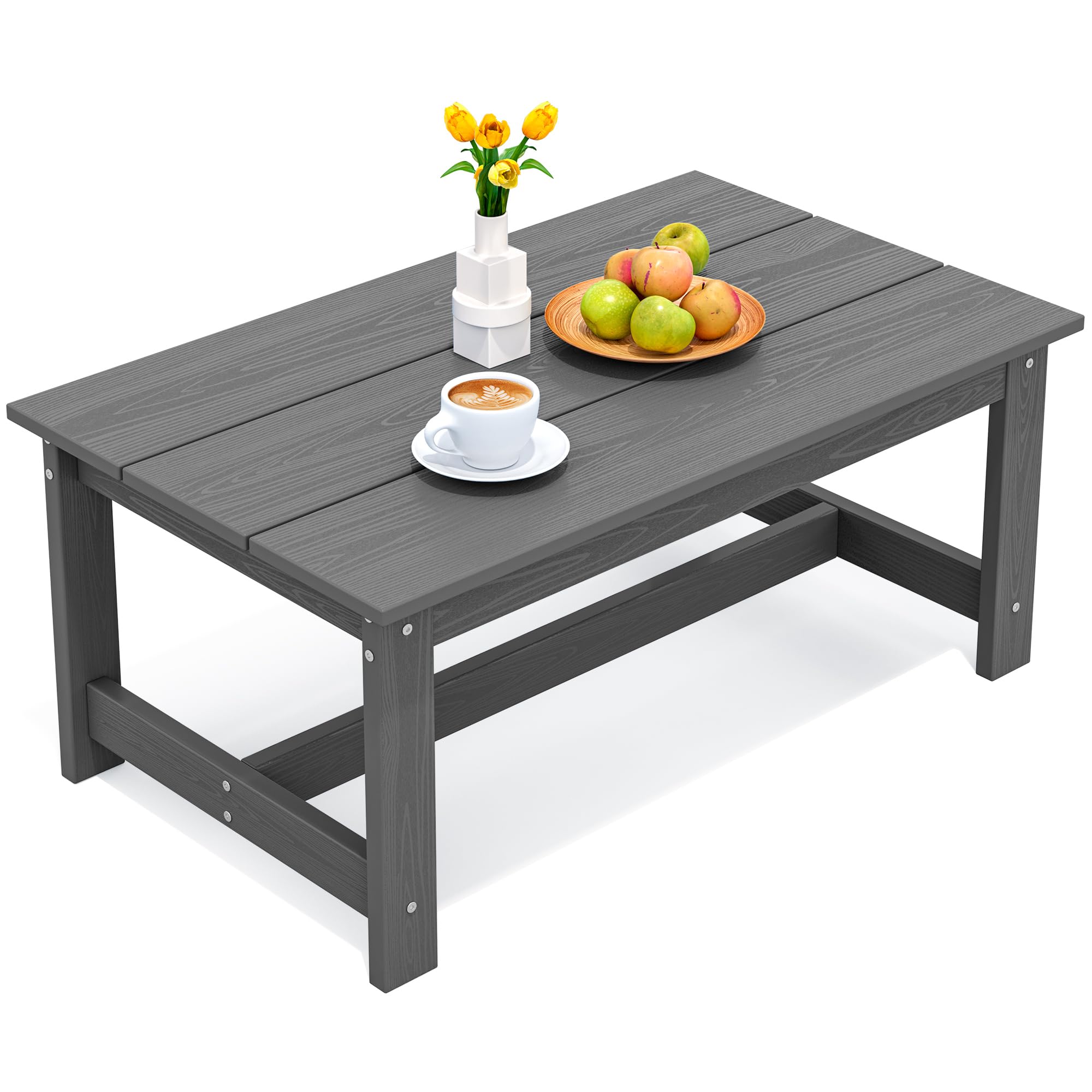 SERWALL HDPE Patio Coffee Table, Rectangle Outdoor Coffee Table, All-Weather Coffee Side Table for Balcony, Poolside, Deck, Garden, Gray