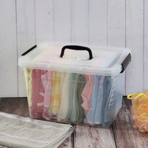 Melontray 10 L Clear Plastic Latch Storage Box with Lids, Set of 4 Plastic Storage Bins