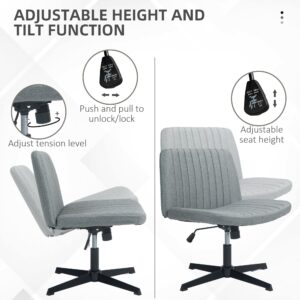 HOMCOM Wide Office Chair, Armless Office Desk Chair, Computer Fabric Vanity Chair with Adjustable Height, Gray