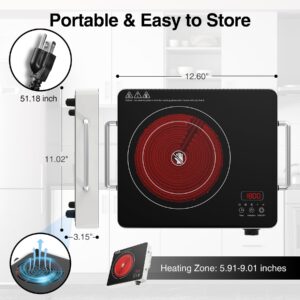 VBGK Electric Cooktop,110V Touch and knob Electric stove,1800W Single Burner Electric cooktop with Handle,9 Power Level, Kids Safety Lock & 4H Timer,Portable Induction Cooktop.