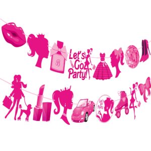 Hot Pink Girl Party Banners Pink Birthday Party Decorations for Girls Hot Pink Princess Banners for Girls Doll Theme Party Ladies Bachelorette Party Supplies