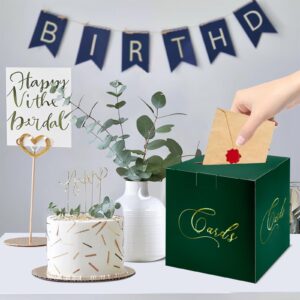 FALIZIFU Green and Gold Card Box Gift Card Box Holder Envelope Box for Wedding Birthday Baby Shower Graduation Party Card Box