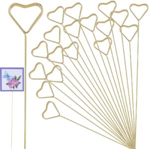 mabor 20pcs flower card holder stick,metal floral place card holder,gift card holder,flower bouquet accessories heart shape flower pick clips for floral arrangement for wedding party valentines