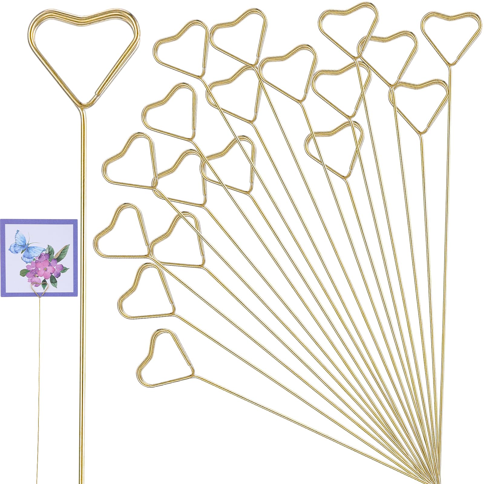 Mabor 20pcs Flower Card Holder Stick,Metal Floral Place Card Holder,Gift Card Holder,Flower Bouquet Accessories Heart Shape Flower Pick Clips for Floral Arrangement for Wedding Party Valentines