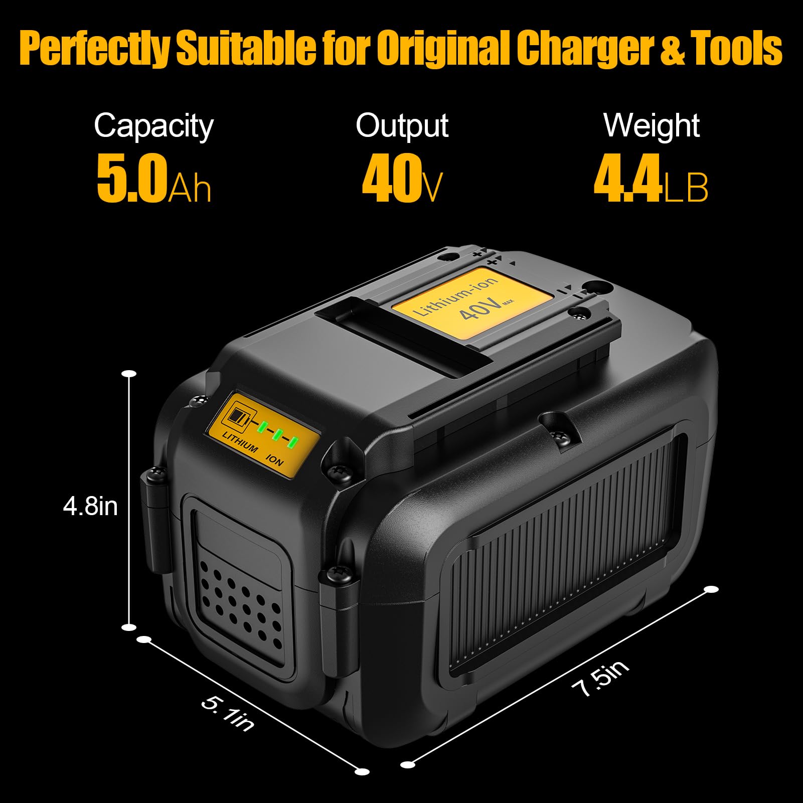 HavenHarmo 40V 5.0Ah Battery Replacement for Dewalt 40V Max Battery DCB404 DCB406 DCB407 DCB114,5000mAh Lithium Ion Battery Compatible with Dewalt 40V Battery Power Tools and Charger(Black)