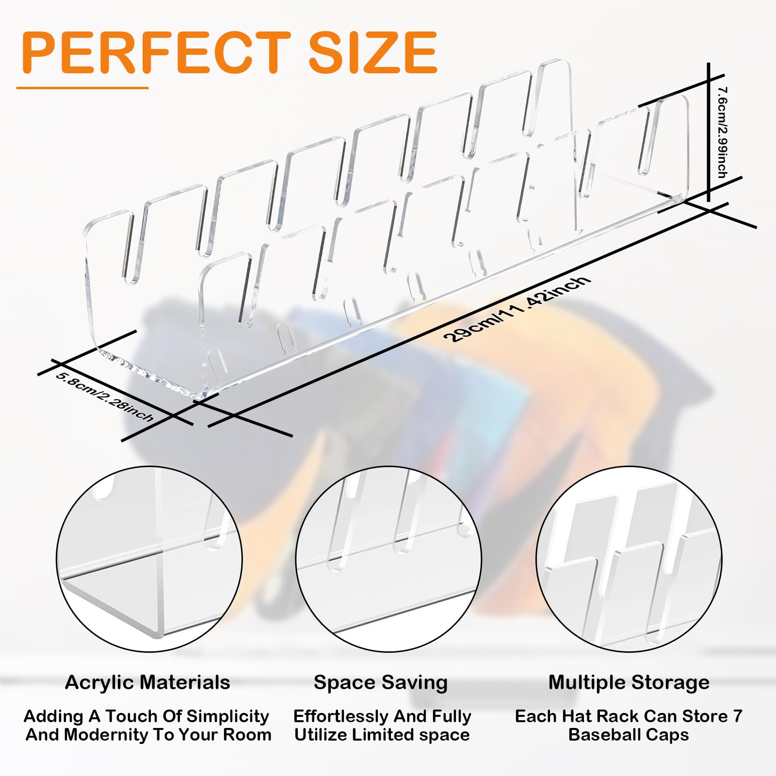 2024 New 2Pcs Hat Stand Hat Organizer for 14 Baseball Caps Hat Racks Acrylic Cap Holder Display for Bedroom，Office，Closet, Dresser (Transparent)